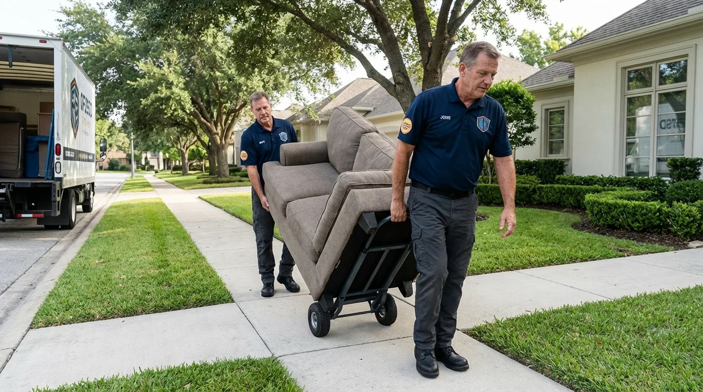 Local residential moving crew loading furniture in Weimar, TX