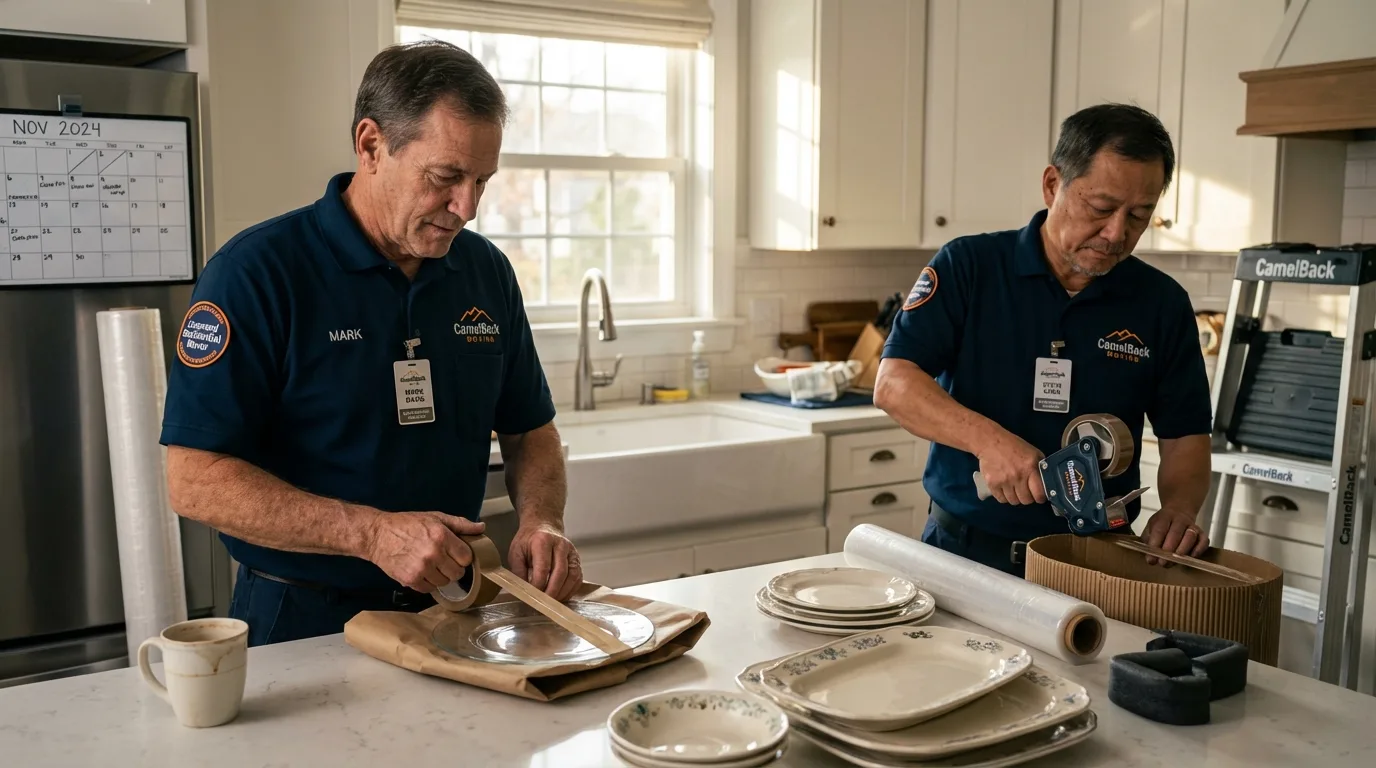 Professional crew packing kitchen dishware in Weimar, TX